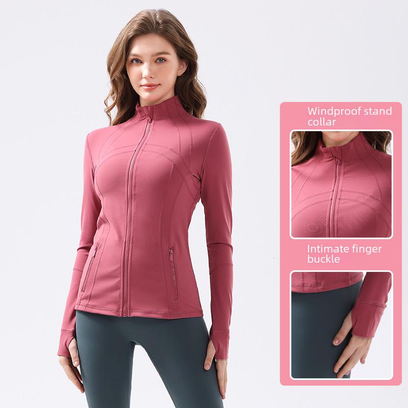 Women's Classic Stand Collar Yoga Sports Jacket - Elastic, Long-Sleeved Running & Fitness Top