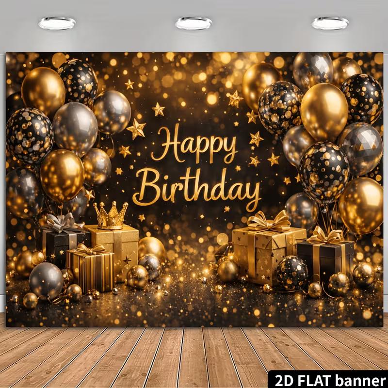 2D Sparkly Black and Gold Birthday Celebration Photography Background 47.2x31.5inch/120*80cm