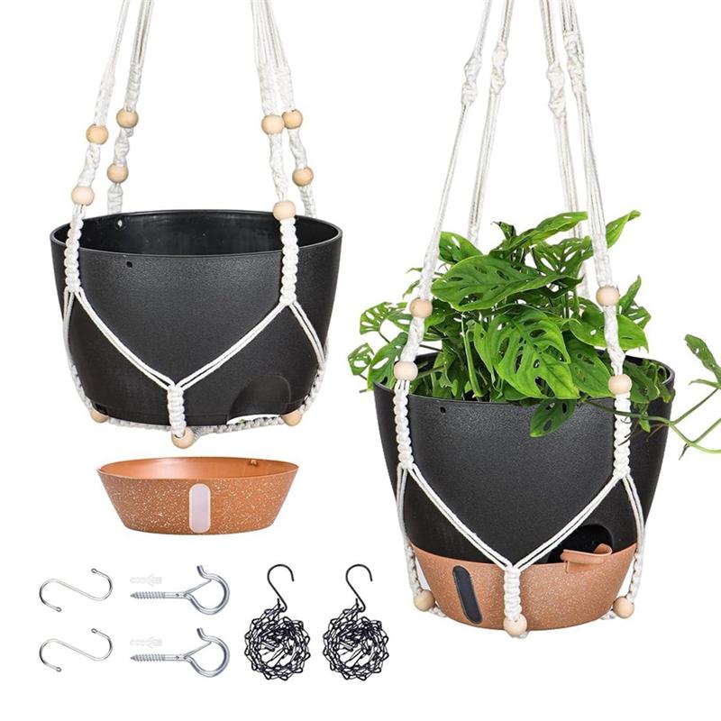 M-Modern-10 Inch Hanging Planter For Indoor Plants, 2 Pack Self Watering Hanging Baskets Flower Pots With Drainage Hole