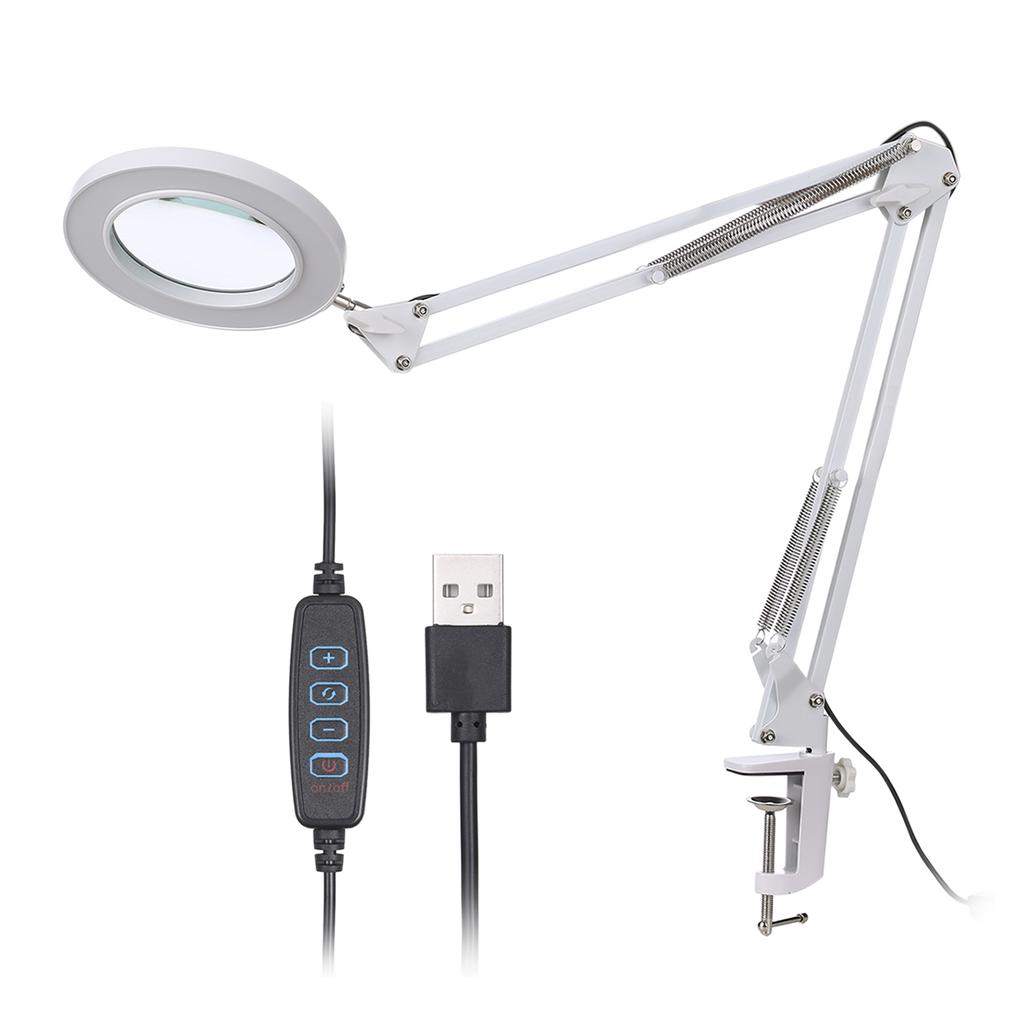 Magnifying Glass Magnifier with 64 LEDs Clamp Clip Light 8X Magnification 10 Levels Adjustable