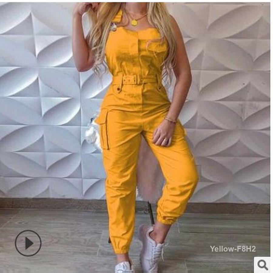 

Жіночий комбінезон у стилі мілітарі з поясом та бретелями - Стиль Wish XL жовтий