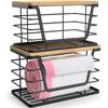 Storage Stackable Kitchen Laundry Organizers with Bamboo Top, Large Trash Bag Holder and Small Garbage Bag Dispenser for Countertop Organization