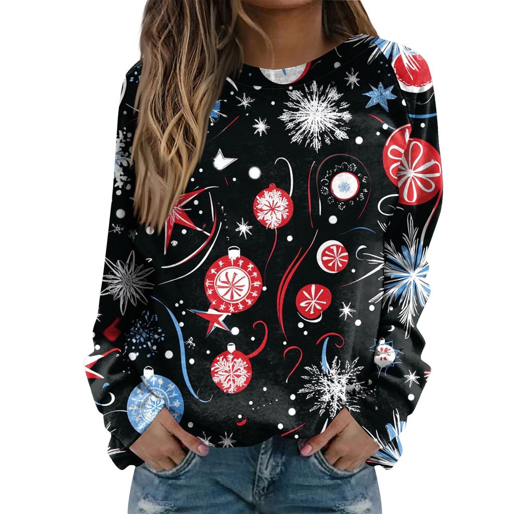 Women's Fashion Casual Long Sleeve Christmas Printed Neck Sweatshirt Top