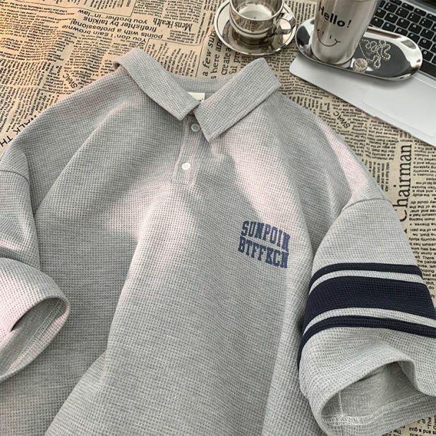 Męska koszulka polo z krótkim rękawem w stylu koreańskim o luźnym kroju