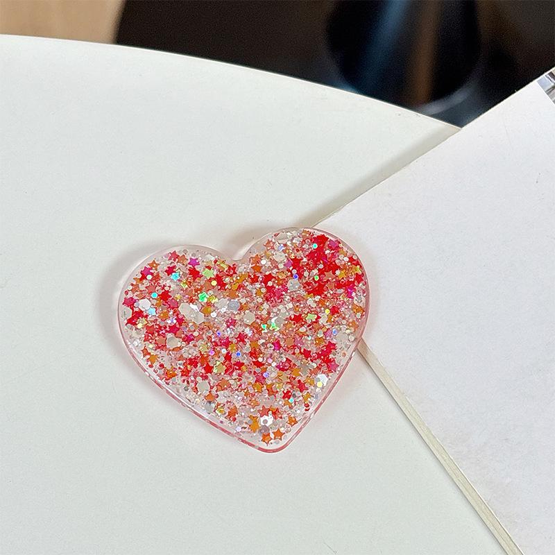 Korean Rhinestone Heart Shape Phone Holder with Magnetic Glitter Finger Ring