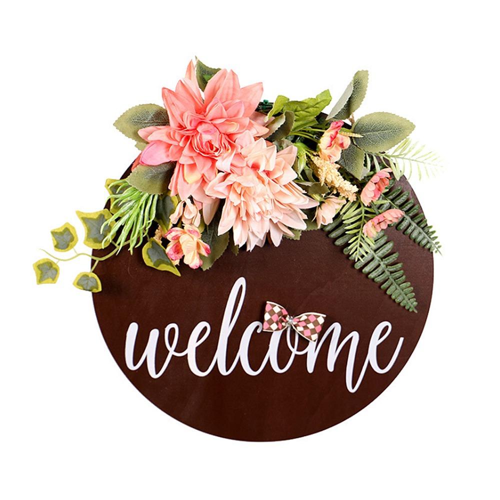 Wooden Welcome Sign with Flowers Front Door Welcome Sign Entryway Wall Display