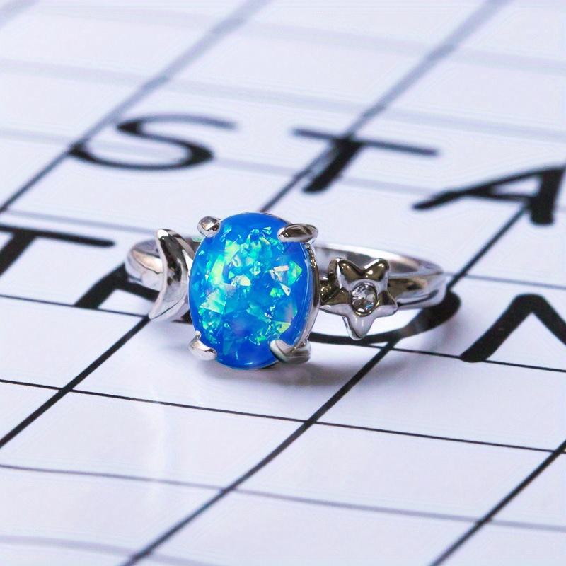 

1pc Creative Star and Moon Oval Auspicious Treasure Ring Synthetic Zircon Ring Fashionable Accessory 10