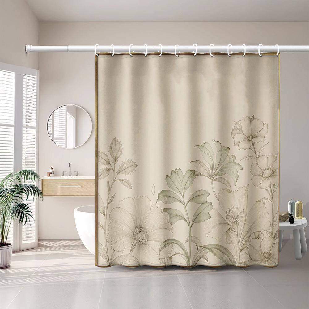 1pc of Minimalist Floral Light-Colored Plant Nordic Style Printed Shower Curtain, Bathroom Home Decor Shower Curtain with Plasti