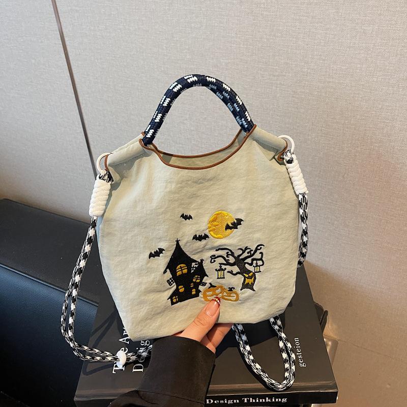 Autumn and winter versatile brown small bag women's Halloween nylon canvas bag light messenger mobile phone bag