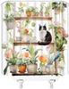 Potted Cactus with Cat Shower Curtain Cute Kitty Green Leaves Plants Botanical Succulents Boho Floral Aesthetic Garden Nature