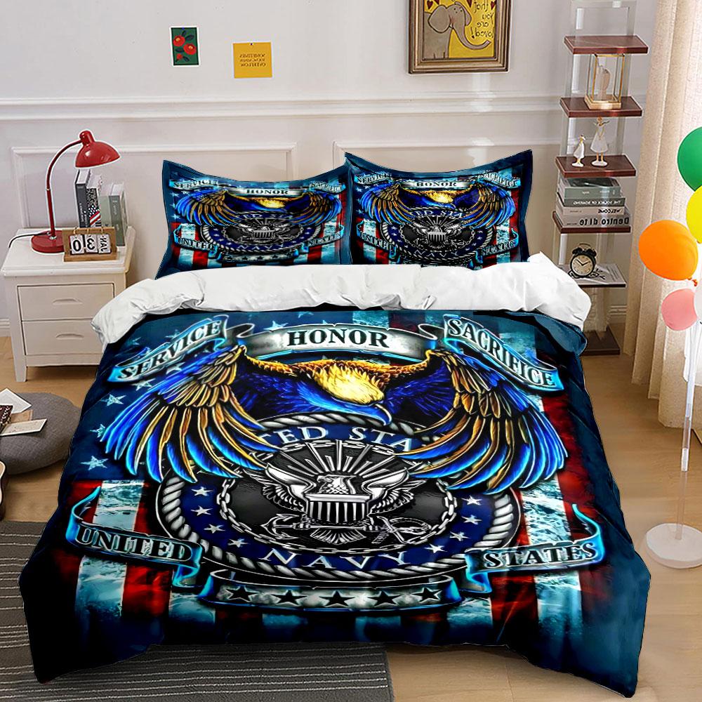 Eagle, navy emblem, banners. Bedding sets Duvet cover sets Duvet covers Pillowcases(1* Duvet Cover 2* Pillowcases without duvet insert)