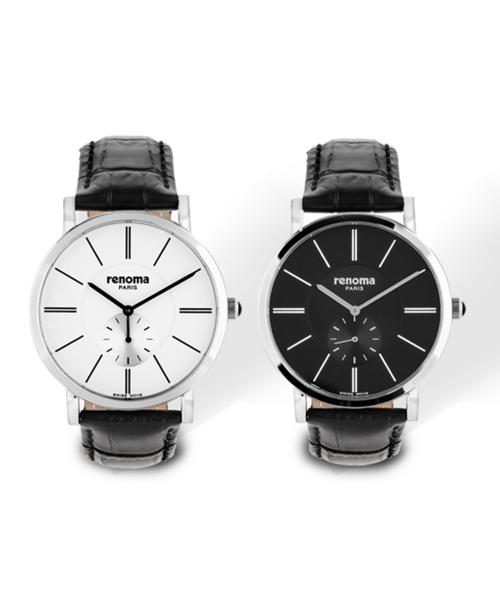 [RENOMA] RENOMA Small Seconds Men s Leather Watch RE125 WH/ BK WH