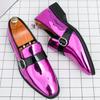 Luxury Designer Male Pointed Mirror Leather Casual Shoes Men's Monk Strap Loafers Formal Wedding Dress Homecoming  Footwear