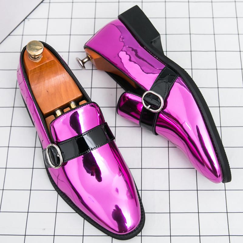 Luxury Designer Male Pointed Mirror Leather Casual Shoes Men's Monk Strap Loafers Formal Wedding Dress Homecoming  Footwear