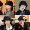 Pearl Woolen Bucket Hat Camellia Flower Wool Fisherman Hat Retro Basin Hat  Travel