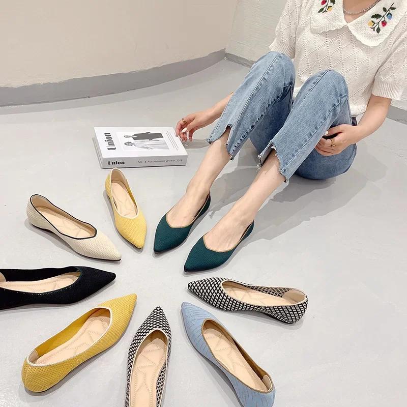 Women Stretch Knitted Ballet Flats Shoes Fashion Breathable Comfort Pointed Toe Work Shoes FemaleCasual Light Driving Loafers55