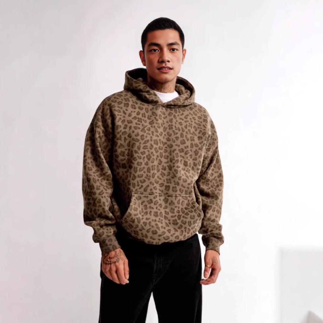 

Leopard Print Hooded Sweatshirt - Retro Sporty European and American Style S