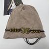 Women's Knitted Hat Winter Soft Warm Skull Cap with Tassel Ladies Stretch Slouchy Hat with Beads And Butterfly Decor