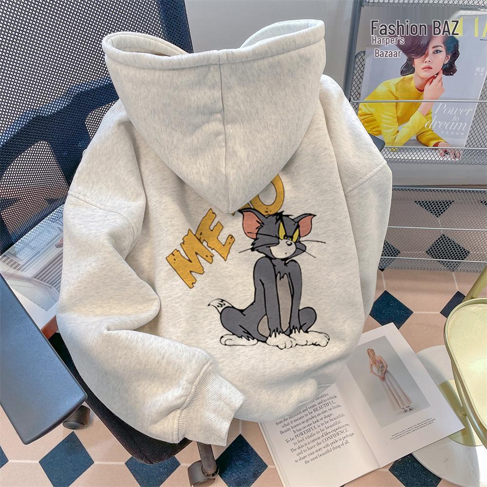 Women's High-End Retro Cartoon Print Hooded Sweatshirt - Autumn/Winter Style, Plus Size, Thick Velvet, Super Stylish