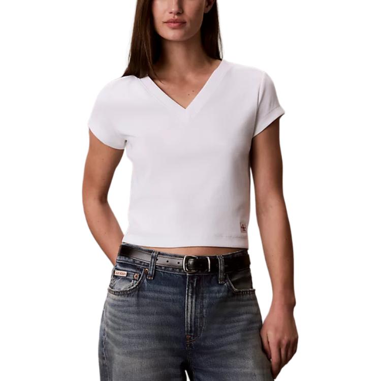 

Calvin Klein Essentials V-Neck Slim Fit Simple Short Sleeve Regular T-Shirt Women tops LV047C910GYAA XS