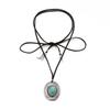 Vintage Denim Style Hat Turquoise Neck Chain Choker Ethnic Style Personalized Flannel Wrapped Necklace