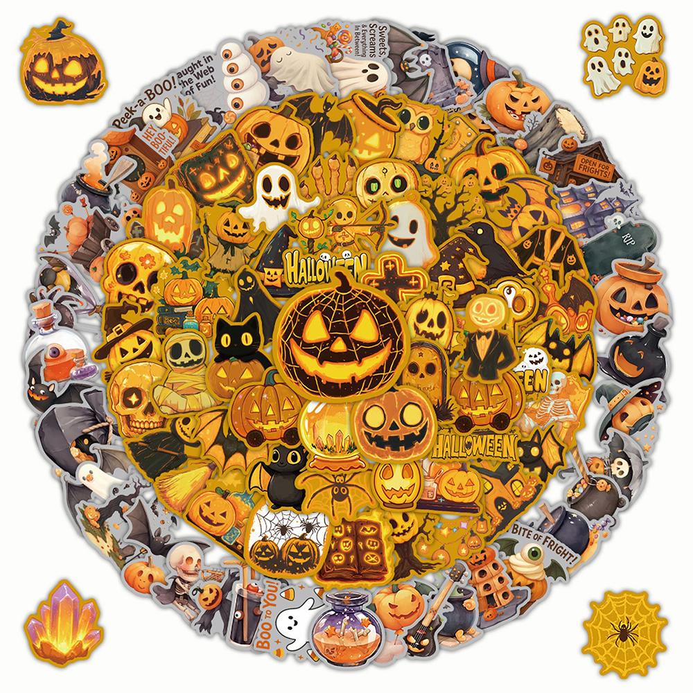 10/30/50/100/200pcs Funny Halloween Stickers for Kids Cute Bat Pumpkin Cartoon Sticker DIY Water Bottle Luggage Phone Decals Toy