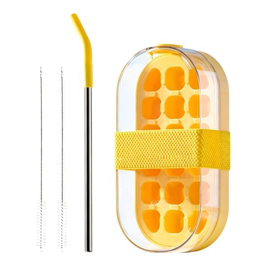Ice Cube Cup with One-Touch Ice Cube Release Mold 2-in-1 Ice Tray And Leak-Proof Water Bottle for Iced Coffee Cocktails Juices жёлтый