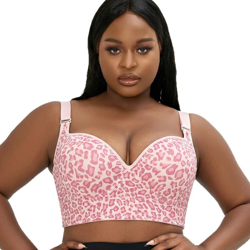 European Plus Size Leopard Print Adjustable Tank Style Full Cup Bra for Women