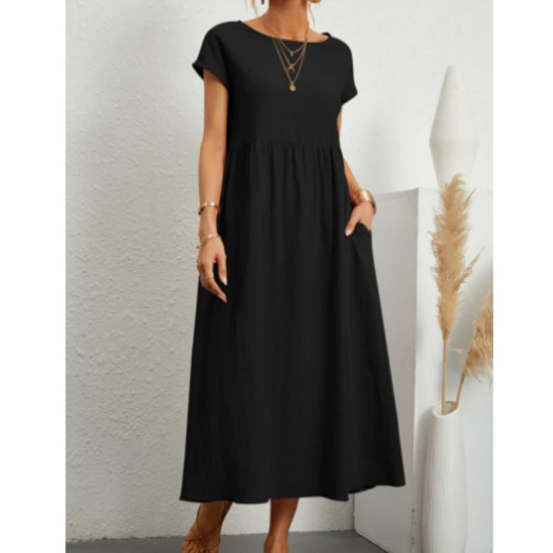 Женское весенне-летнее однотонное свободное плиссированное платье из ...