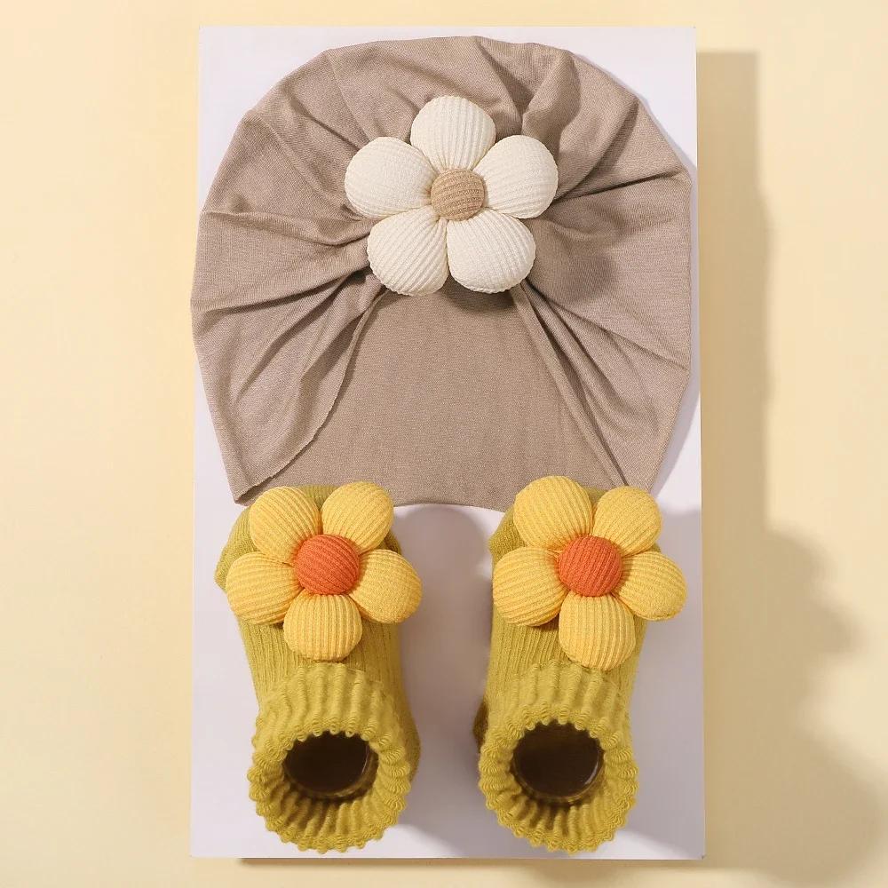 0-1J Neugeborenen Stirnband für Säugling Elastischer Strick Turban Baby Schleifen Weiches Nylon Kinder Kopfbedeckung Baby Haaraccessoires Socken Geschenkset