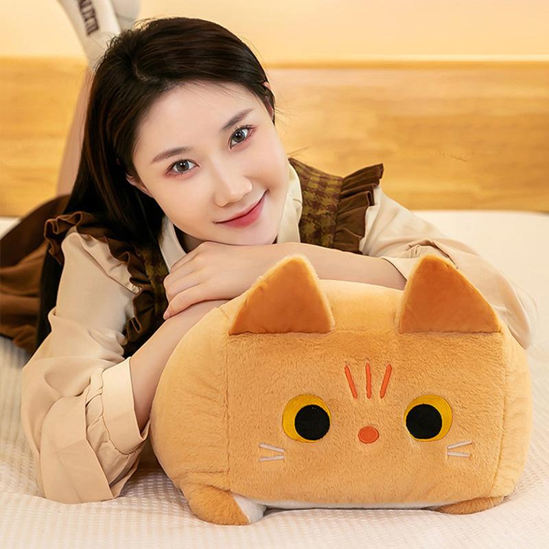 Square Cat Pillow Plush Toy Kitten Animal Plush Fluffy Cushion Soft Doll Cartoon Kawaii Black Cat Decoration Pillow Relaxing Kid