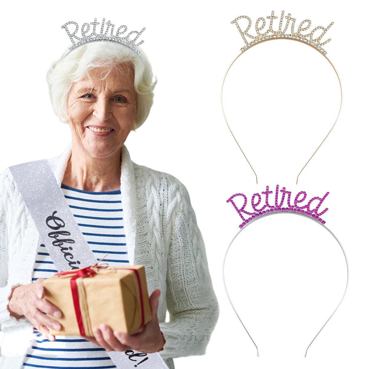 

European-American Rhinestone Retire Letter Headband - Women s Retirement Party Hair Accessory