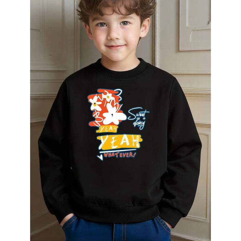Playful Trendy Printed Crew Neck Sweatshirt for Kids Daily School Leisure and Comfortable Wear