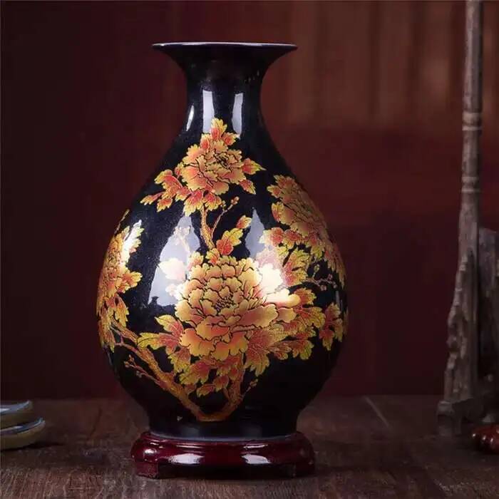 Neue chinesische Stilvase Jingdezhen Gelbe Kristallglasur Blumenvase Heimdekoration Handgefertigt Glänzend Famille Rose Vasen