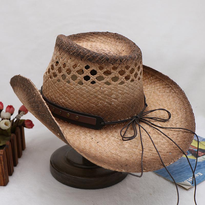 Independent Station Large Brim Raffia Summer Men'S And Women'S Cowboy Hats Sunshade Breathable Crimped Straw Hats