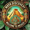 Mexico Inspired Aluminum Wall Art Round 8x8 Inch 2D Flat Home Decor Sign 1 Piece Featuring Mayan Pyramid and Tribal Mask Vintage Finish