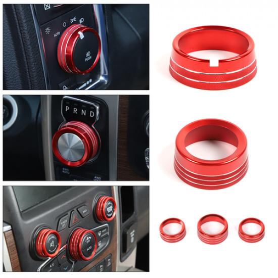 Red Center Console Headlight Switch Knob Trim Ring For Dodge RAM 1500 2013-2016
