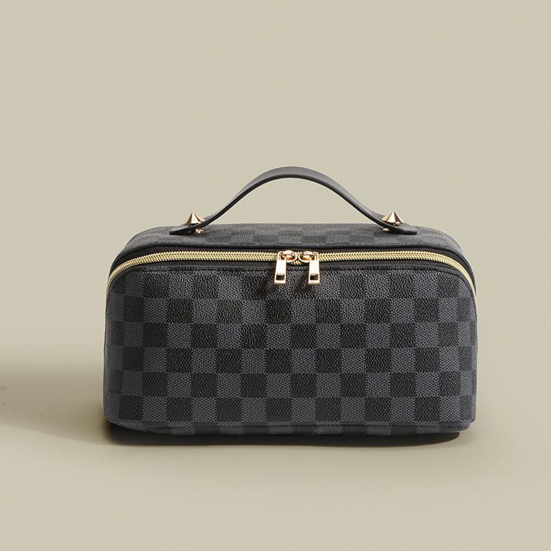 

Plaid Monogram Large Capacity Makeup Bag - Convenient Handheld Storage