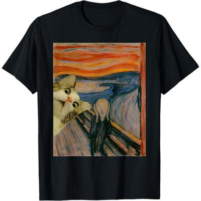 Der Schrei Katze Von Munch Edvard Berühmtes Gemälde Lustige Katzenkunst T-Shirt