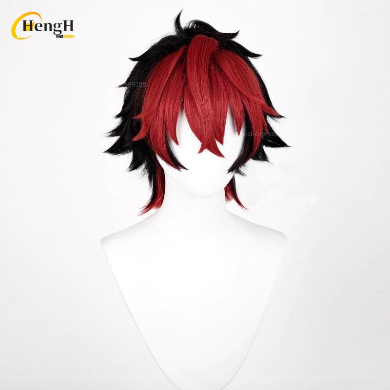 Disponibile Gioco Komano Manato Corto 32m Nero Rosso Colore Misto Cosplay Anime Parrucca Sintetica Resistente al Calore Feste di Halloween Parrucche