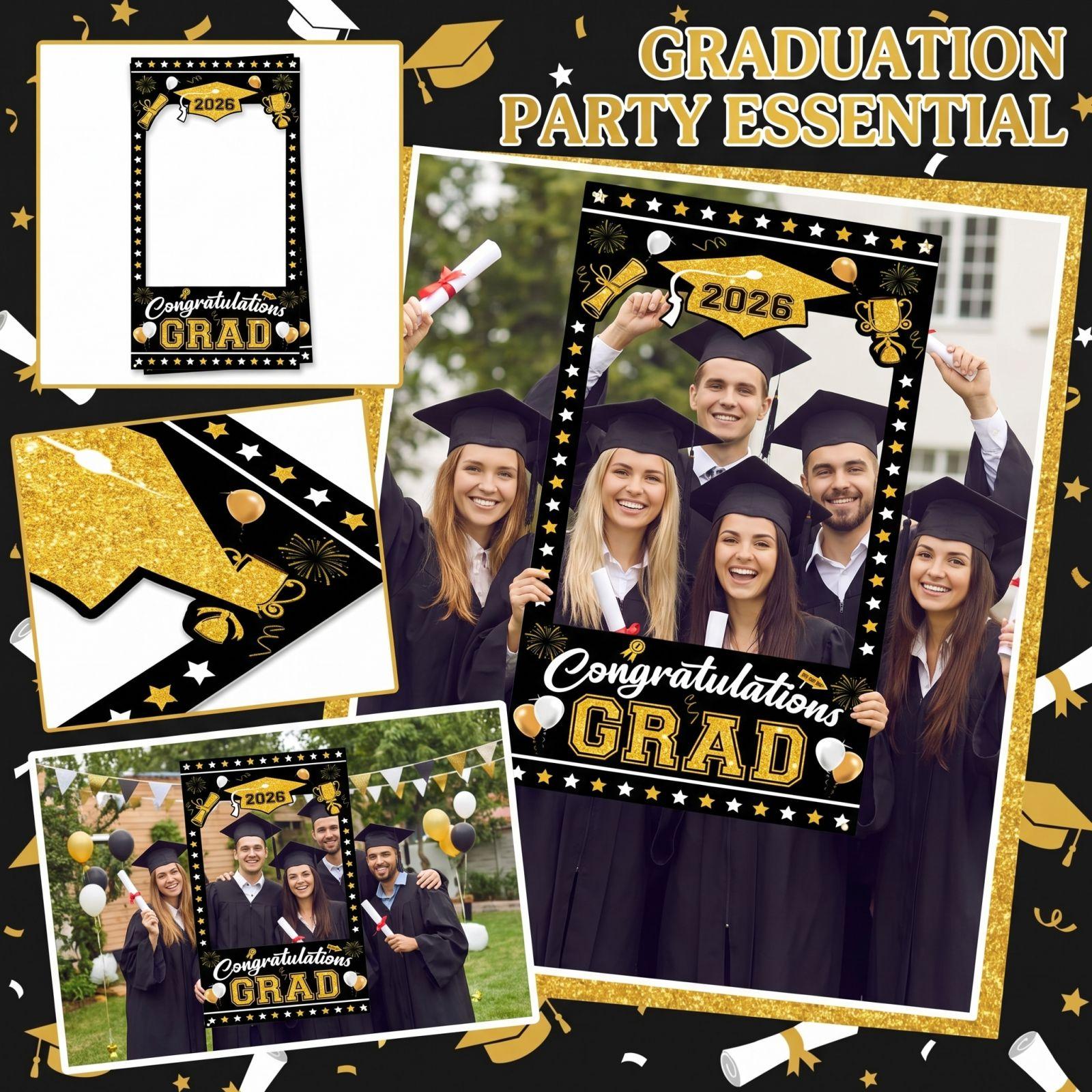 

Graduation Photo Booth Frame Large Cardboard Cutout with Cap and Diploma Print for Graduation Party Decoration Backdrop Props one size