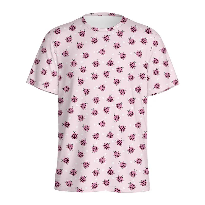 Cute Ladybug 3D Printed T-shirt For Men Round Neck Short-sleeved Tees Summer Fashion Kids Cartoon Insect Graphic Tops T Shirt