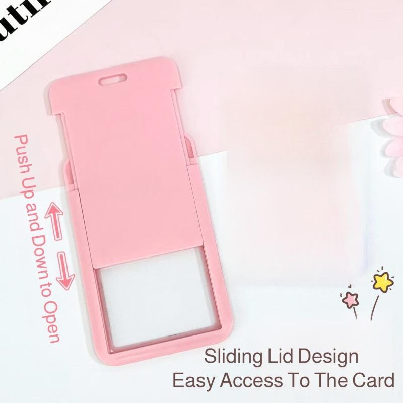 Sliding 3-inch Card Holder with Star Lanyard Candy-colored Card Display Suitable for Students,K-pop Fans Card Storage