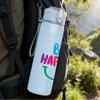 1PC Be Happy Rainbow Bright Slogan Lettering 750ml Color Plastic Sports Water Bottle Leakproof Flip Straw Lid Suitable for Sports Office Home Use