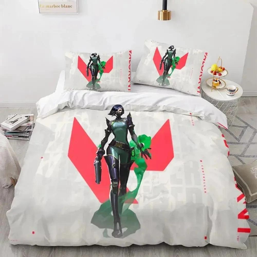 Game Valorant Neon Bedding Set Boysgirls Twin Queen Size Duvet Cover Pillowcase Bed Kids Adult Fashion Home Textile Customizable