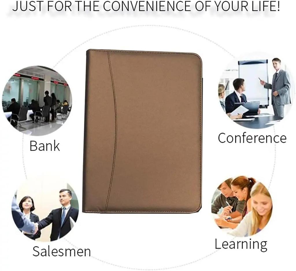 PU Leather Business with Zipper All-in-One Presentation Slot of Portfolio Solar Calculator and Card Storage Writing Pad