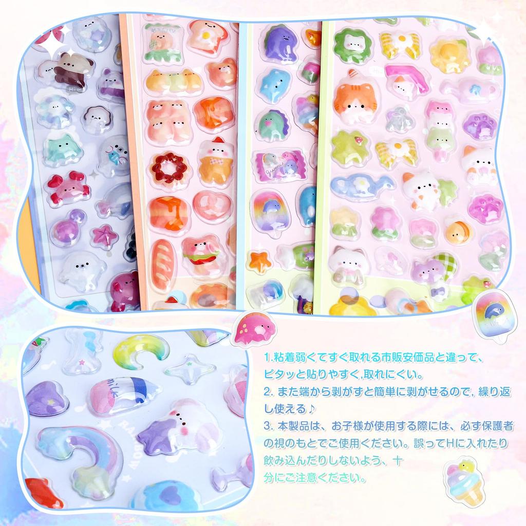 Morishop 10 Sheets Cute 3D Glitter Puffy Stickers Notebook Phone Water Bottle Craft Supplies Gift for Girls Kids