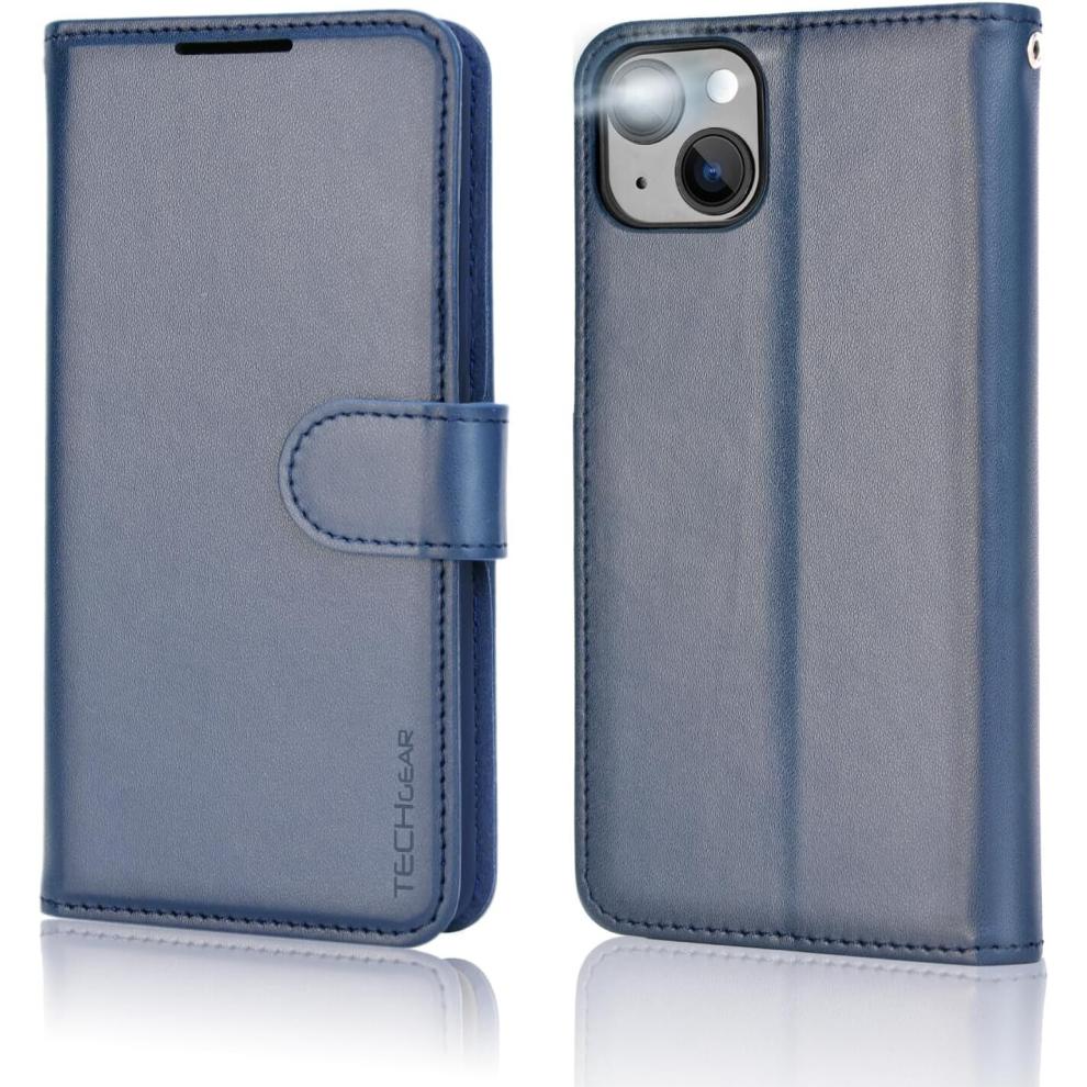 iPhone 15 Leather Wallet Case, Flip Protective Case Cover with Wallet Card Holder, Stand and Wrist Strap PU Leather Case with Magnetic Closure