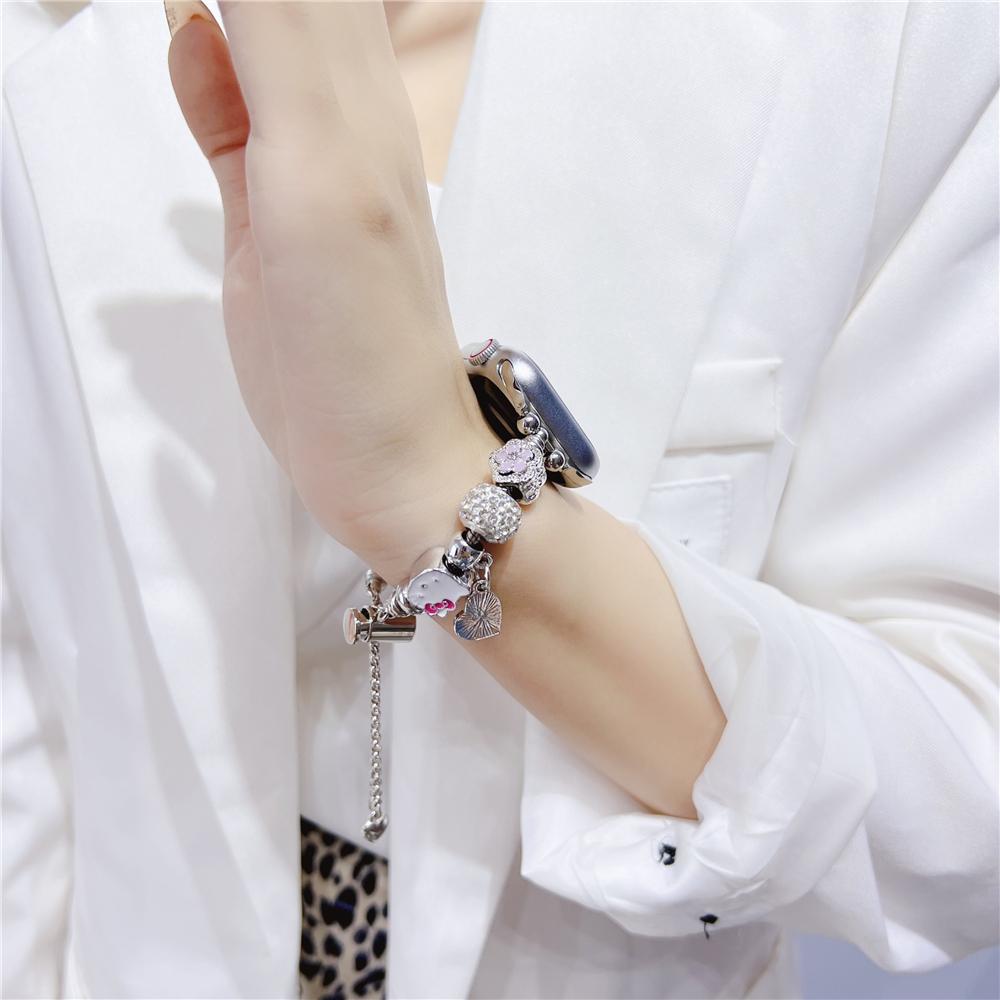 Cute Kt Cat Bracelet for Apple Watch Series 9 8 7 6 5 41mm 45mm Luxury Watch Band for IWatch Ultra 38 42 40mm 44mm Crystal Strap
