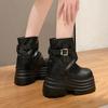 Fashion Women High Platform Ankle Boots Autumn Winter Gothic Style Leather Shoes Buckle Punk Motorcycle Boots Round Toe Chunky Sneakers